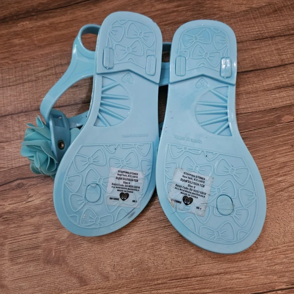 Stepping‎ Stones Girls Blue Jelly Sandals Flower Glitter Size 8